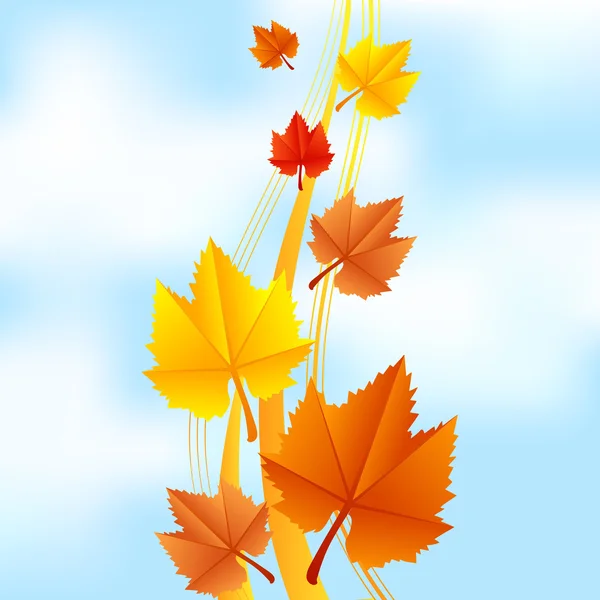 Vector illustration of fall leaves on sky background — Stock Vector