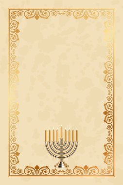 dokuz dallı menorah (hanukiah ile vektör parşömen çerçeve)