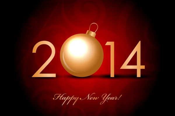 Vector 2014 Happy New Year red background with gold christmas b — Stock Vector