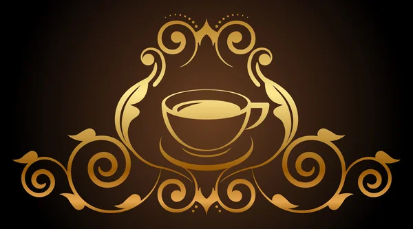 Ilustración vectorial del icono floral del café dorado — Vector de stock