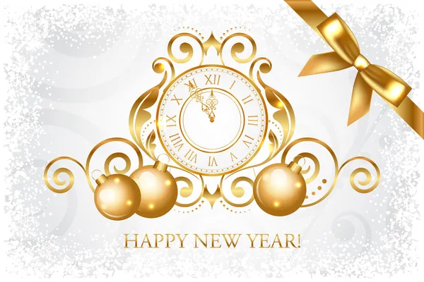 Vektor Silber & Gold Happy New Year Card — Stockvektor