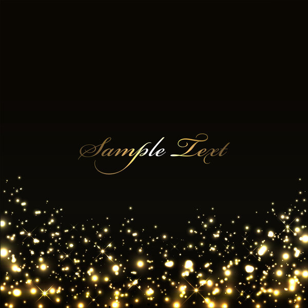 Векторный роскошный черный фон с золотыми огнями
