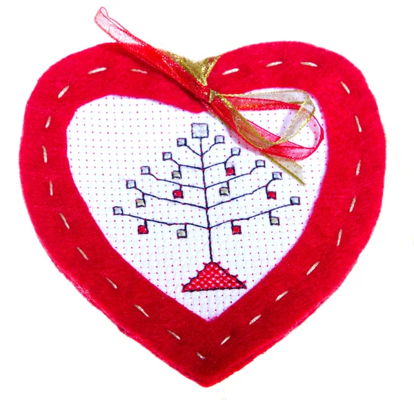 Κόκκινη καρδιά με το χριστουγεννιάτικο δέντρο — Φωτογραφία Αρχείου