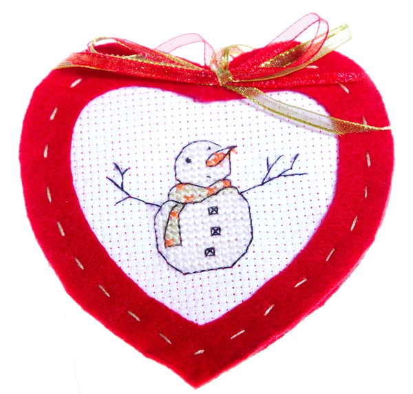 Red Heart with Snowman — Stock Photo, Image