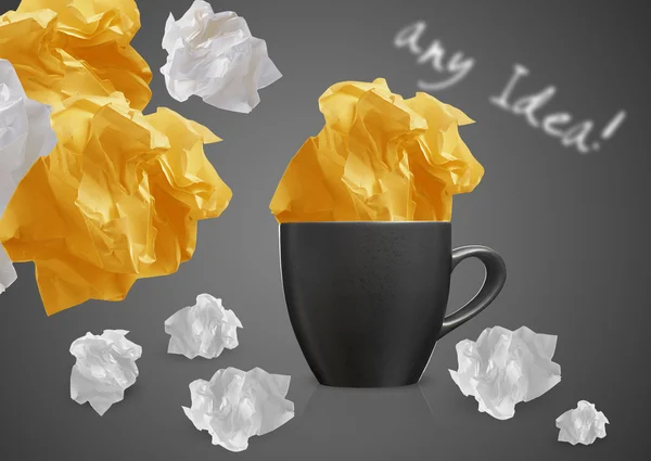 Crumpled papers and coffee — Stock Photo, Image