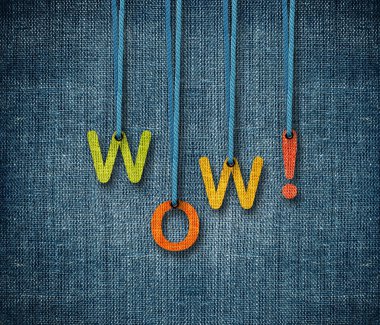 Wow word hanging by rope clipart