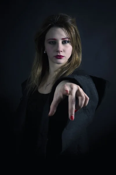 Gothic priestess pointing you — Stock Photo, Image