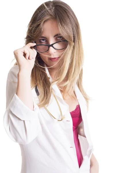 Young Female Doctor Peering From Eye Glasses — Stock Photo, Image