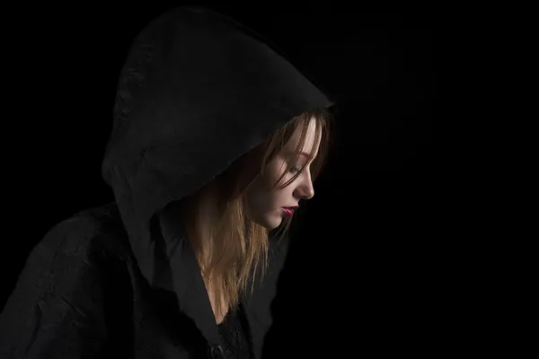 Beautiful Young Woman Wearing Black Hood — Stock Photo, Image