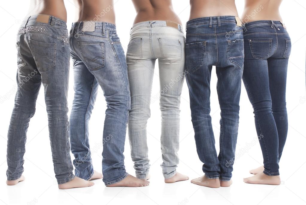 Low Section Of People Wearing Blue Jeans