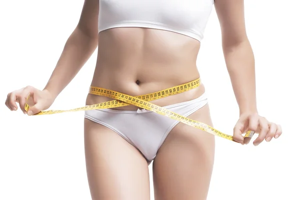 Slim Woman Measuring Her Waist — Stock Photo, Image