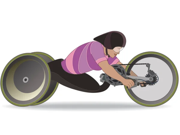 残疾人运动自行车H5 身体残疾的女运动员 截肢骑自行车者 因白人背景而被隔离 — 图库矢量图片