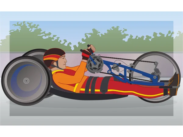 Para Sports Paralympic Handcycling Körperbehinderter Beinamputierter Sportler Liegeposition Mit Outdoor — Stockvektor