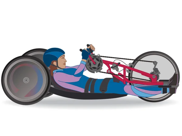 Para Sports Paralympic Handcycling Körperbehinderte Radsportlerin Mit Beinamputierung Liegend Isoliert — Stockvektor