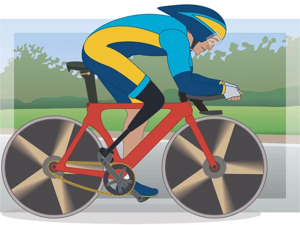 田径残奥会自行车 身体残疾的男性运动员 截肢自行车手 室外两轮车 — 图库矢量图片
