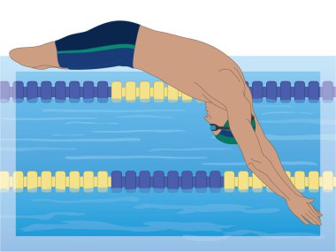 Paralel yüzme sporu, fiziksel engelli erkek sporcu yüzücü, yüzme havuzuna dalıyor.