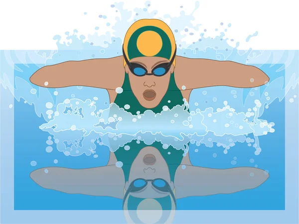 身体残疾的女运动员 截肢的女运动员 游泳池中的蝶泳 — 图库矢量图片
