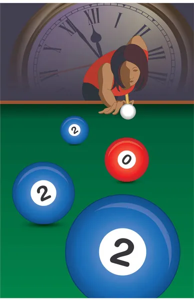 2022 Heureuse Nouvelle Année Concept Joueuse Billard Visant Cue Ball — Image vectorielle