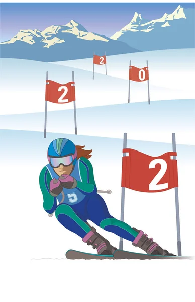 2022 Gelukkig Nieuwjaar Concept Van Skiër Race Afdaling Het Passeren — Stockvector