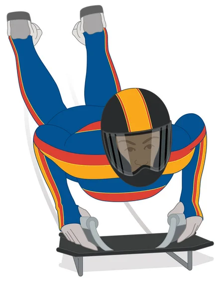 Esqueleto Bobsled Deporte Jinete Boca Abajo Cabeza Primero Carreras Cuesta — Vector de stock