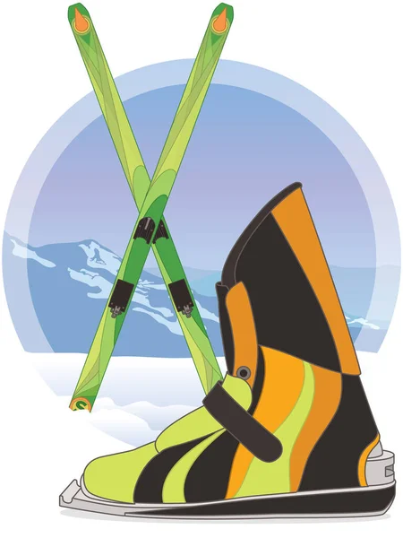 Esquis Salto Esqui Cruzados Neve Com Bota Esqui Primeiro Plano —  Vetores de Stock