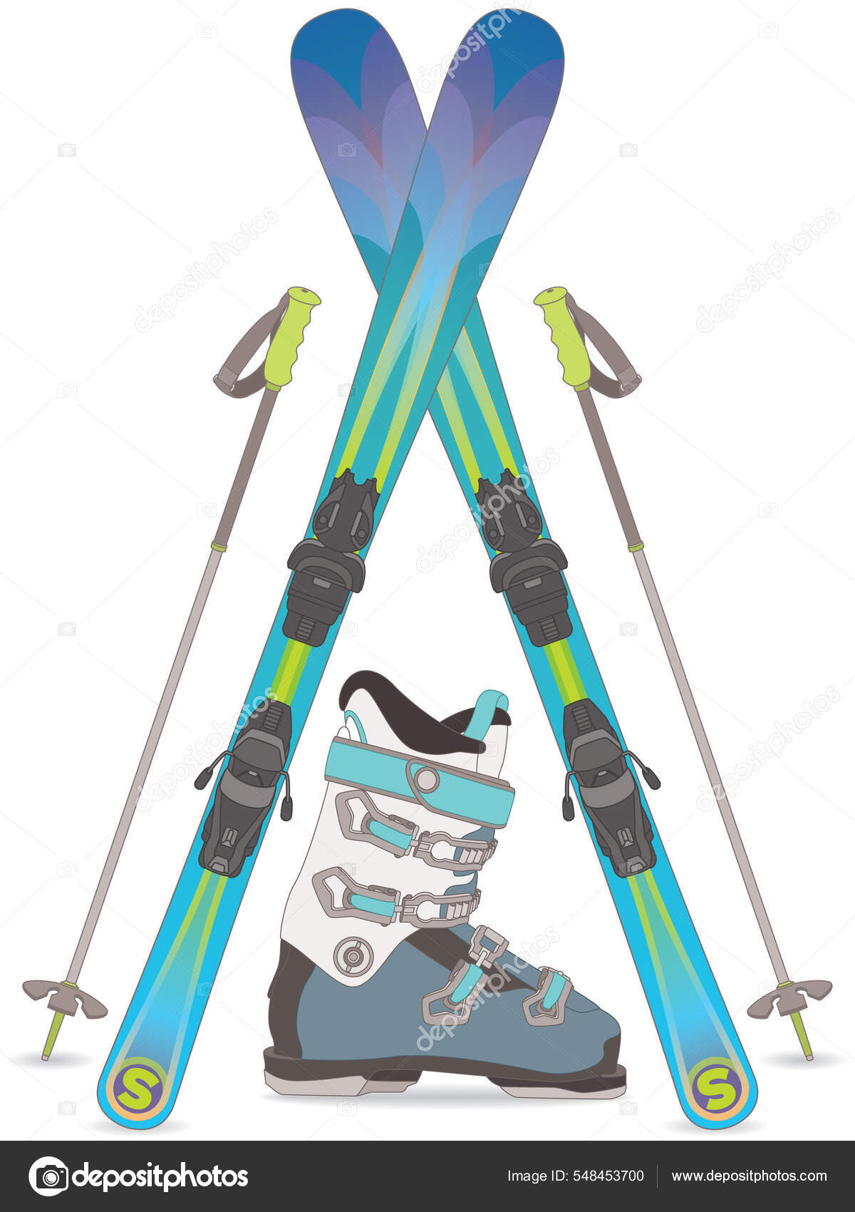 Freestyle Skiing Blue Skis Crossed Ski Poles Ski Boot Isolated Stock Vector  by ©jo@raintreestudio.com 548453700