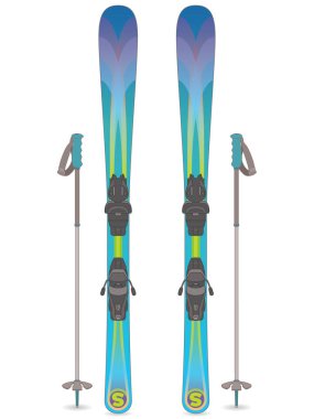 Serbest stil kayak, kayaklar beyaz zeminde izole edilmiş kayak direkleriyle ayakta duruyor.