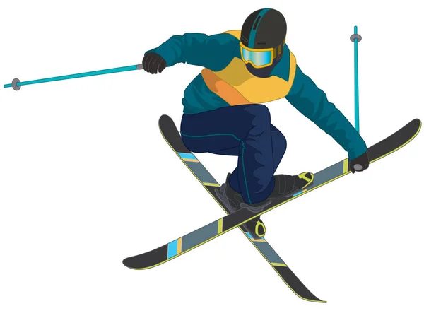 Esquí Freestyle Aerialista Aire Aislado Sobre Fondo Blanco — Vector de stock