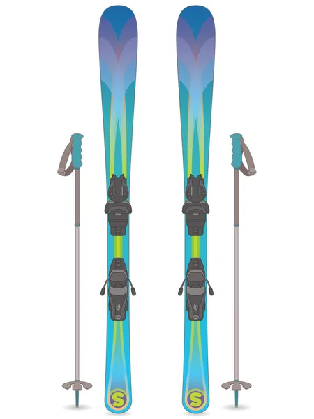 Freestyle Skiën Ski Staan Met Skistokken Geïsoleerd Witte Achtergrond — Stockvector