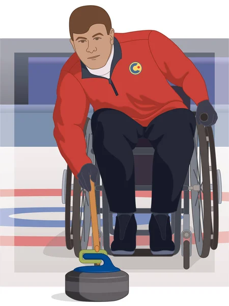 Para Esportes Curling Paralímpico Curler Masculino Deficientes Físicos Sentados Pedra — Vetor de Stock