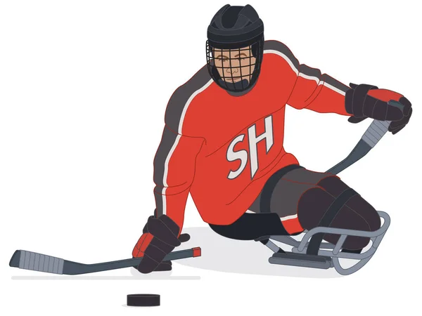 Para Sportovní Paralympijský Sáňkařský Hokej Tělesně Postižený Mužský Hráč Sedící — Stockový vektor