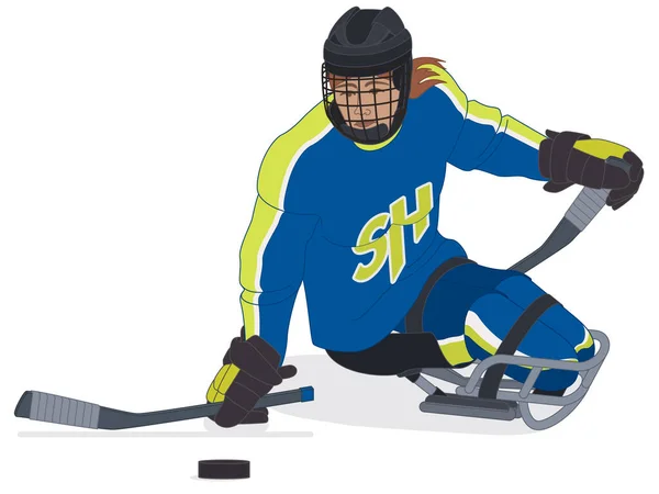 Para Sport Verlammende Slee Hockey Fysieke Handicap Vrouwelijke Speler Zitten — Stockvector