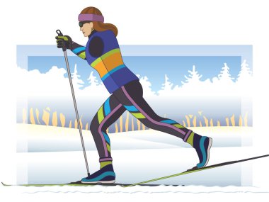 Paraşüt sporu felç kayağı, fiziksel engelli kadın kayakçı karda kayak yaparken arka planda ağaçlar var.