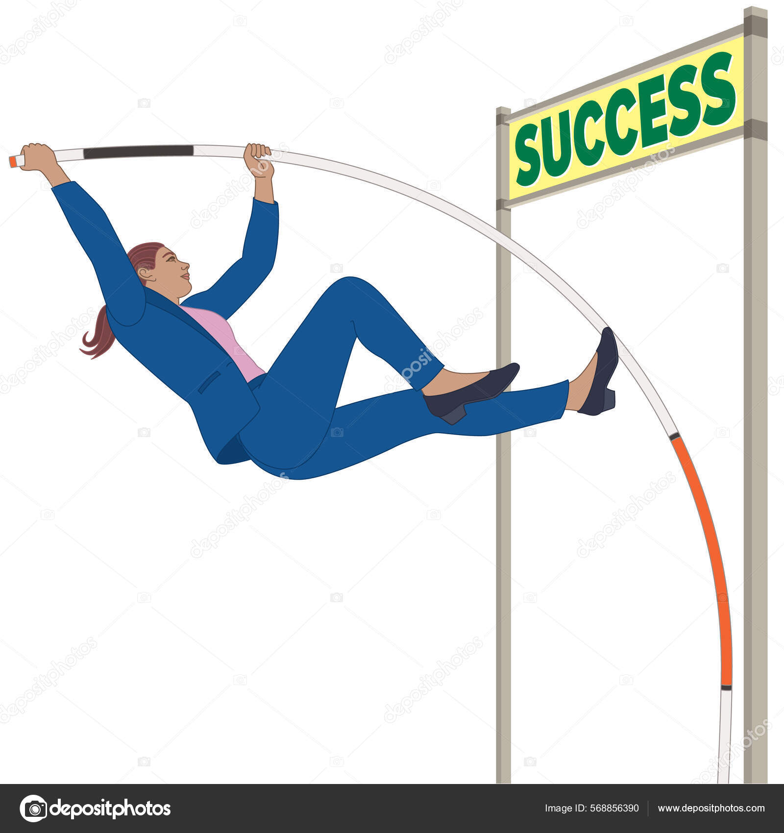 Businesswoman Pole Vaulting Success Isolated White Background Stock ...