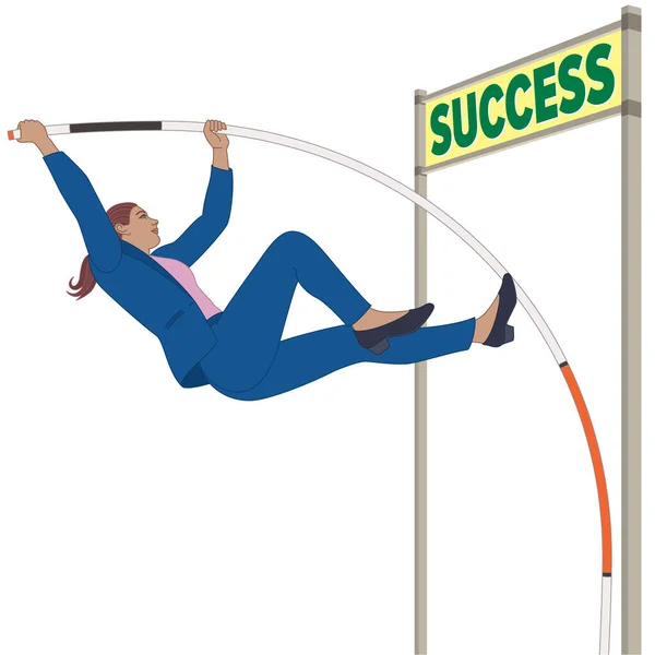 Businesswoman Pole Vaulting Success Isolated White Background — Vettoriale Stock