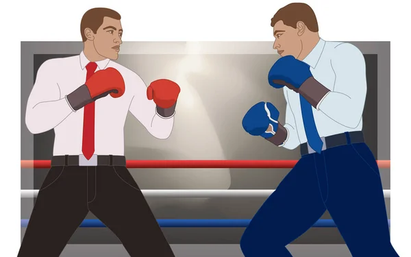 Businessmen Wearing Boxing Gloves Boxing Match Boxing Ring Background — Vetor de Stock