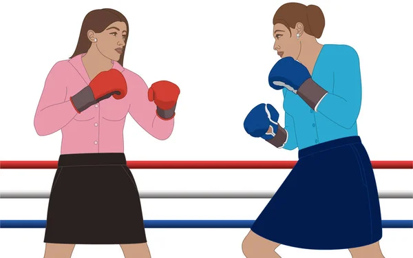 Businesswomen Wearing Boxing Gloves Boxing Match Isolated White Background — Vetor de Stock