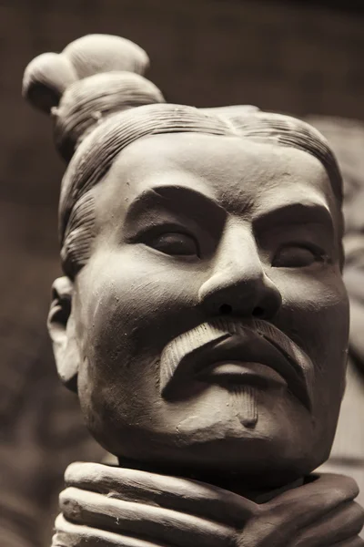 Terracotta warrior face in close up — Stock Photo, Image