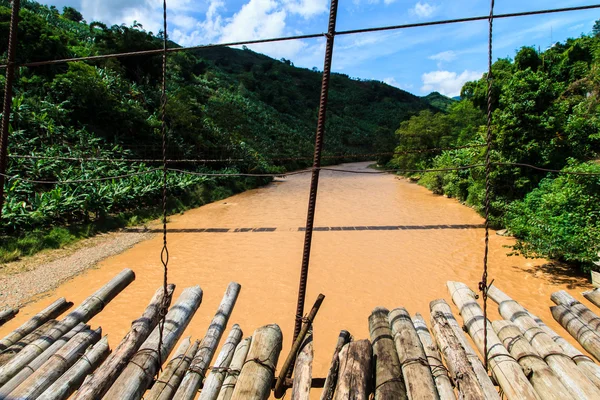 Pont en bambou pour traverser une rivière — Photo