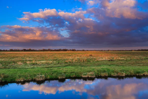 Weide landschap bij zonsondergang — Stockfoto