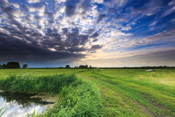 Paisagem agrícola com nuvens escuras — Fotografia de Stock