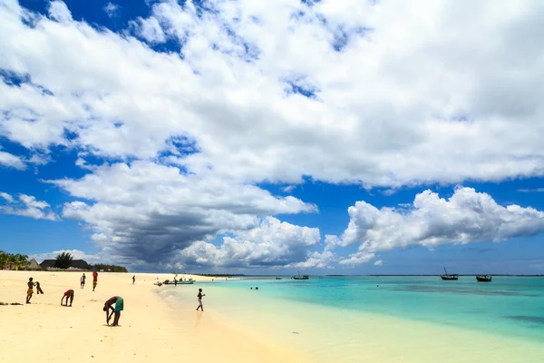 Tropical beach with resort — Stock Photo, Image