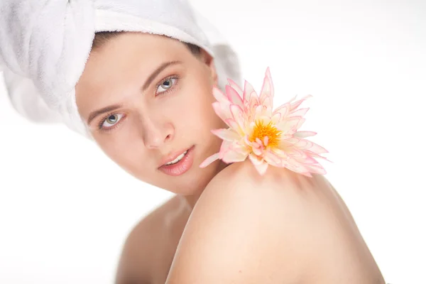 Beauty woman wearing hair towel — Stock Photo, Image