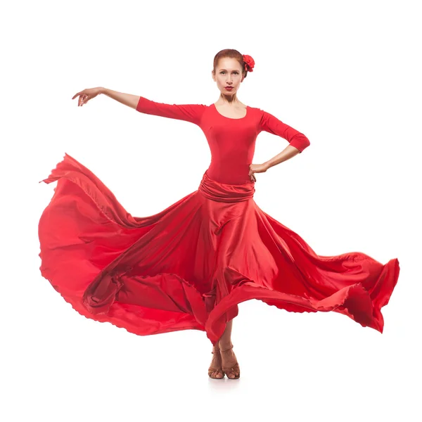 Mujer bailarina vistiendo vestido rojo — Foto de Stock