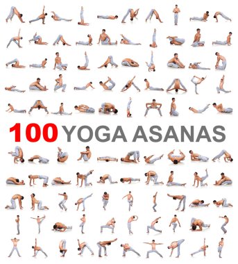 beyaz zemin üzerinde 100 yoga poses