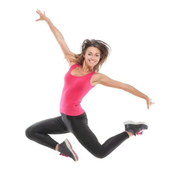 Smiling beautiful woman jumping — Stock Photo, Image