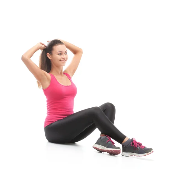 Smiling beautiful woman doing exercise — Stock Photo, Image