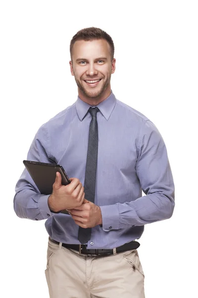 Affärsman med tablett i hans händer — Stockfoto