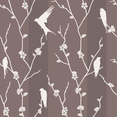 kuş sakura dallar ile Seamless Modeli