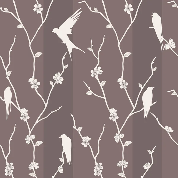 Бесшовный рисунок с птицей на ветвях сакуры — стоковое фото
